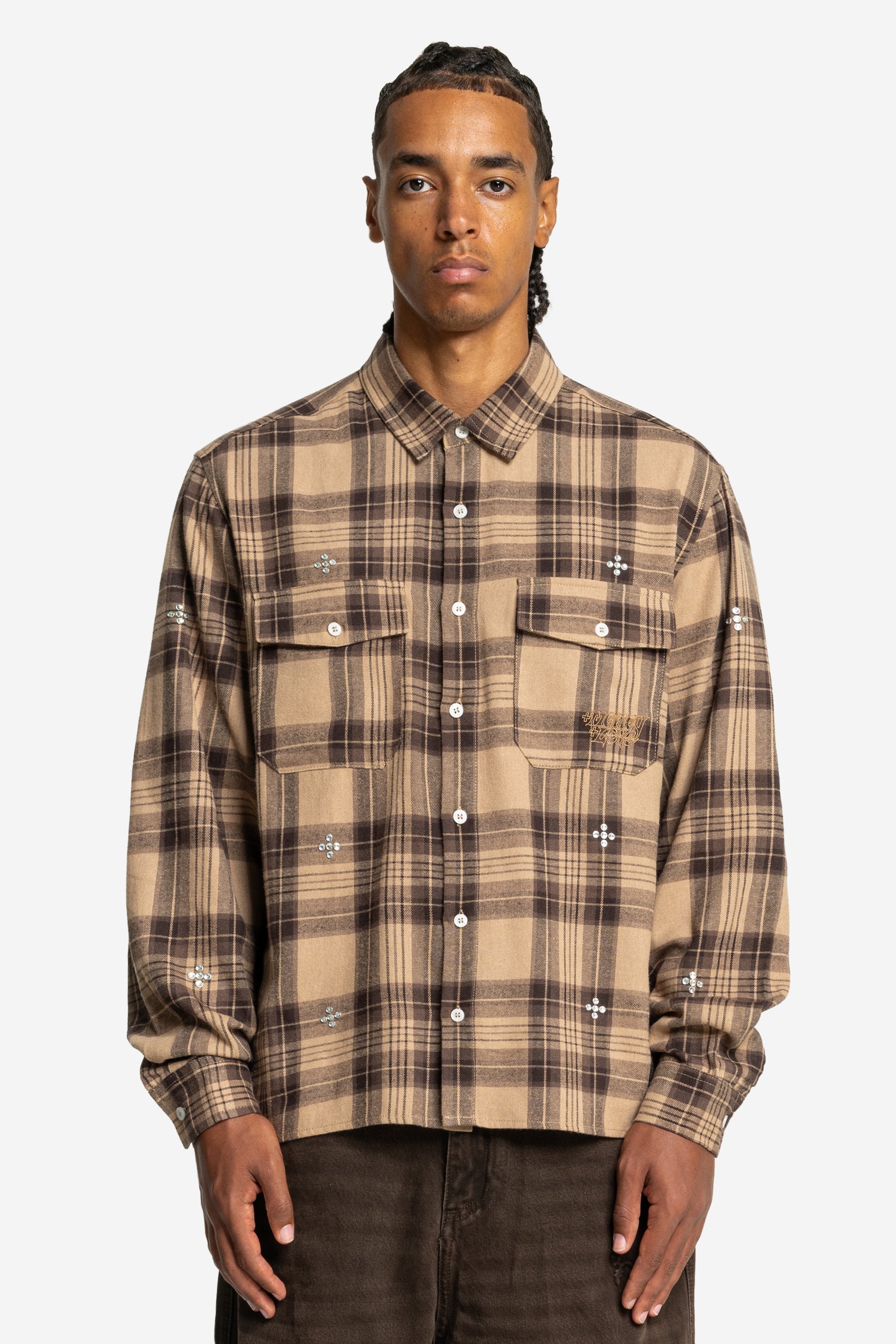 PLUS RHINESTONE FLANNEL BROWN