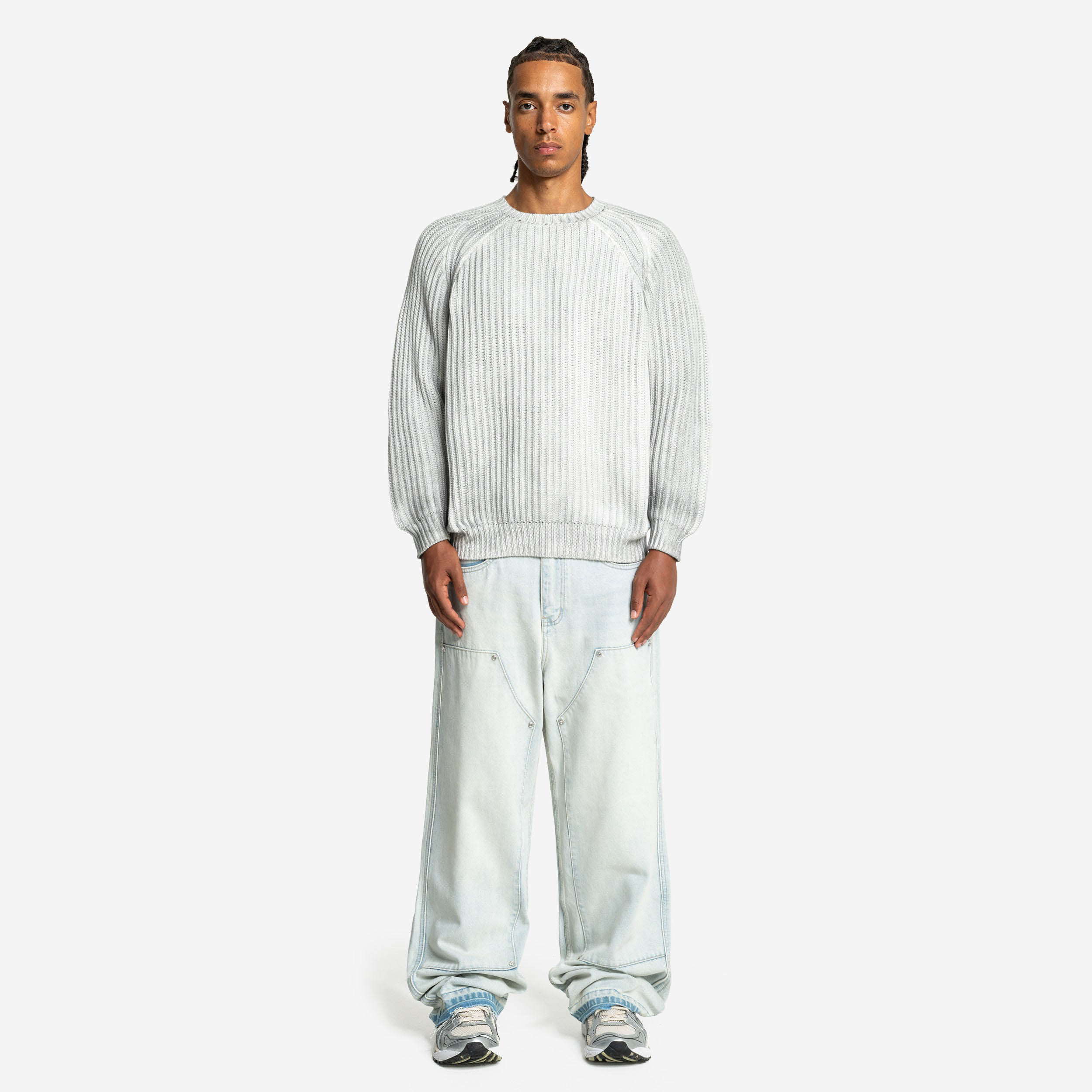 WASHED KNIT SWEATER LIGHT GREY