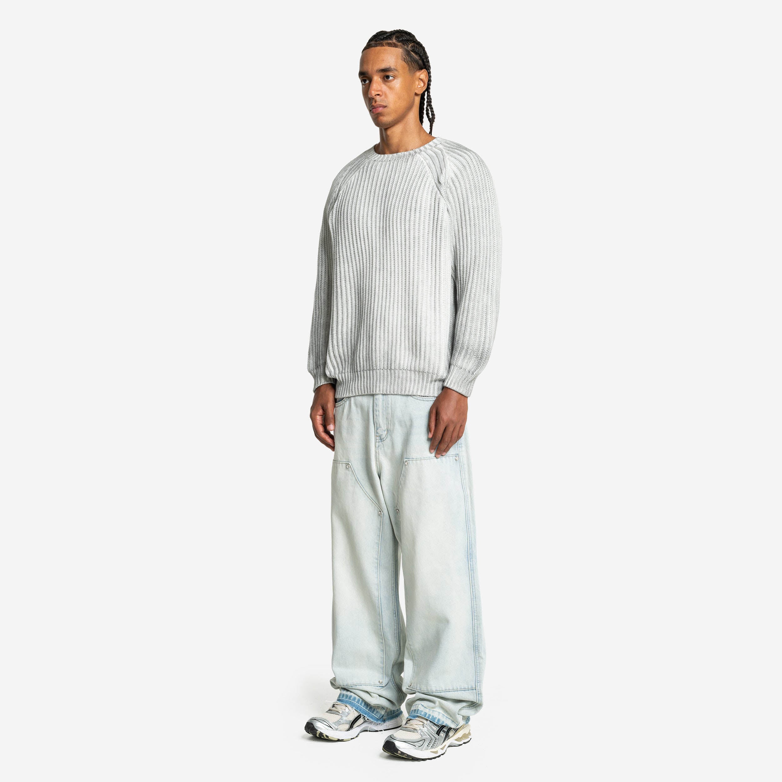 WASHED KNIT SWEATER LIGHT GREY