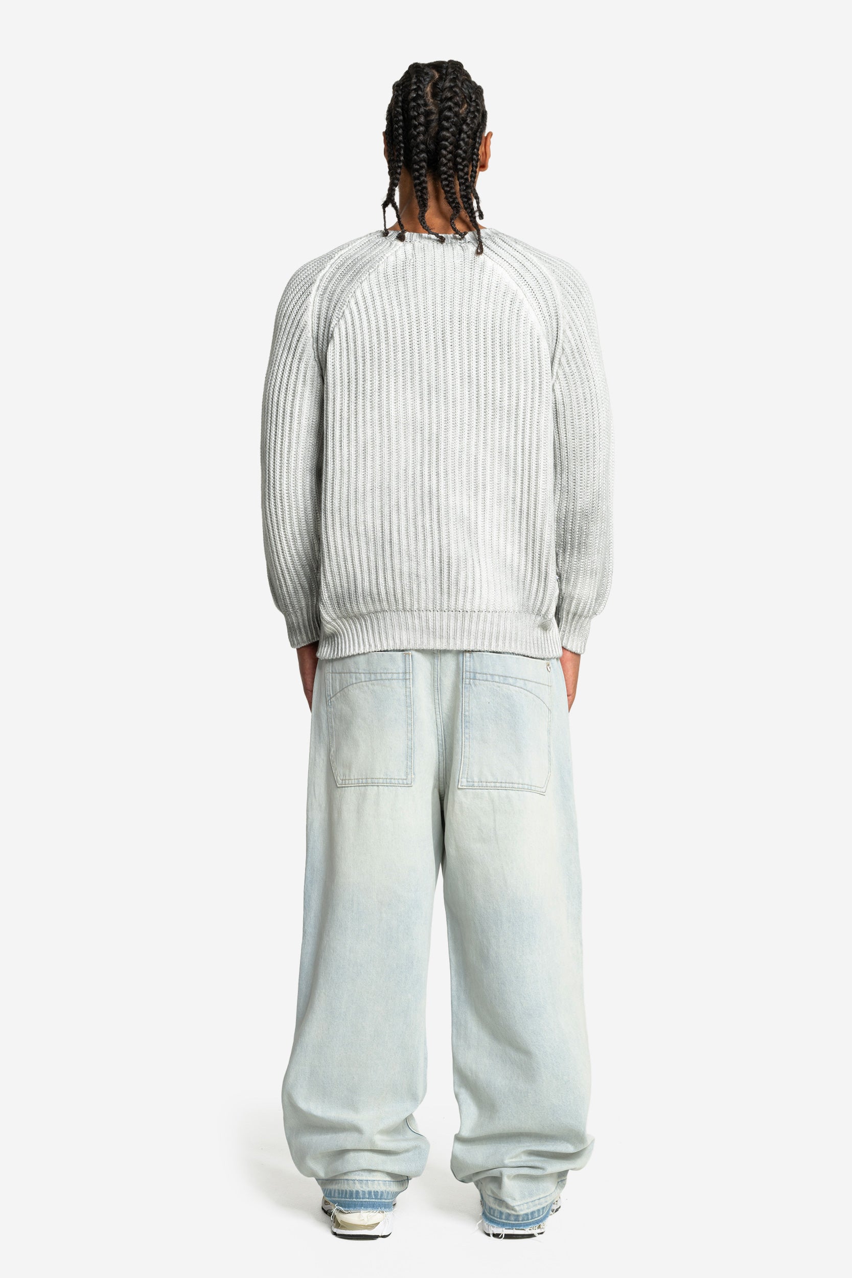 WASHED KNIT SWEATER LIGHT GREY