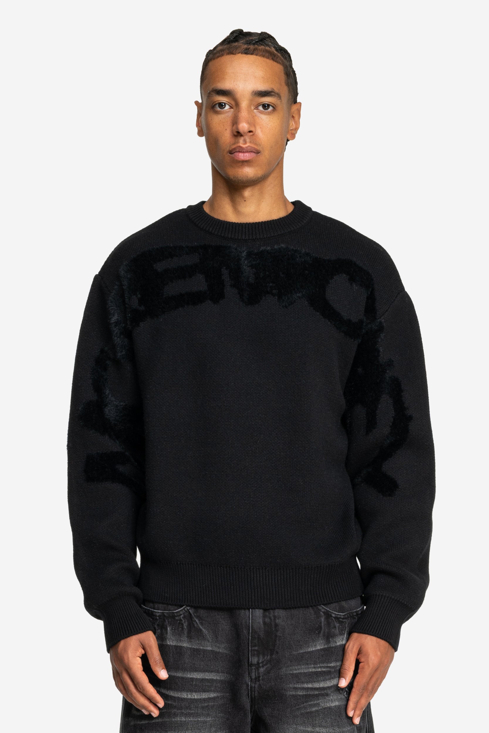 FURRY KNIT SWEATER ALL BLACK