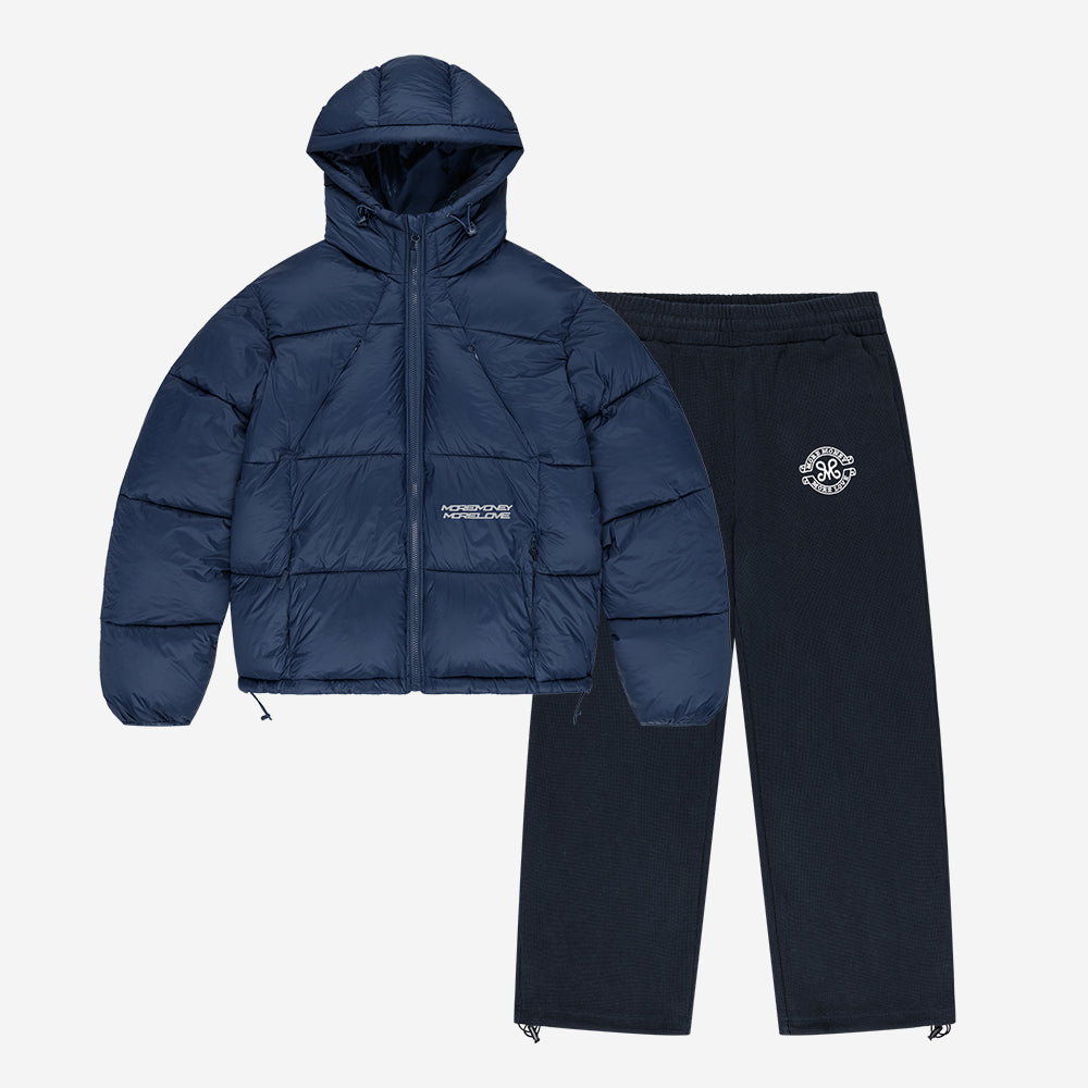 MORE MONEY BIG PUFFER NAVY + LEGACY WAFFLE JOGGER DARK NAVY