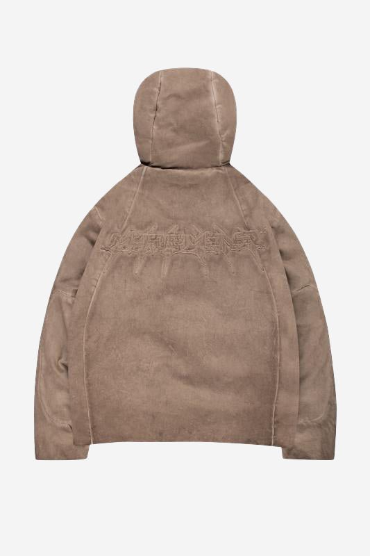 OIL WASHED PUFFER JACKET BROWN