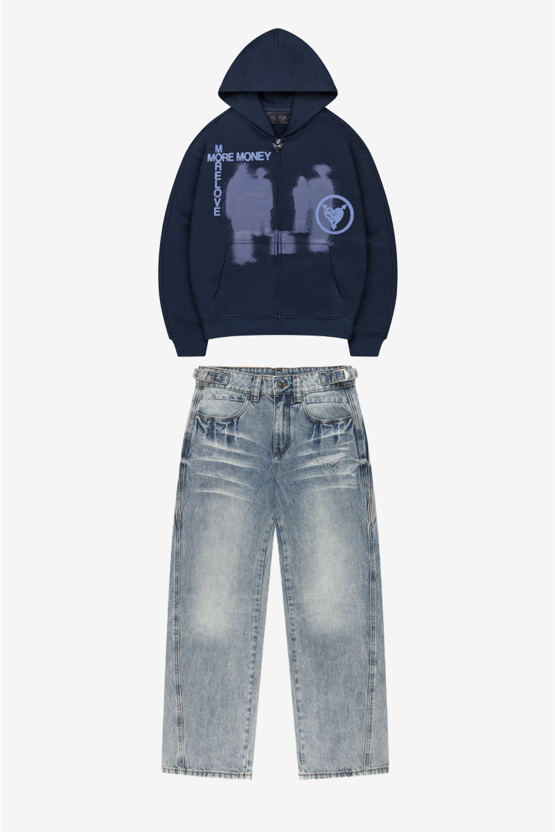 LOST BOND ZIP NAVY + DISTINCTIVE DENIM WASHED BLUE