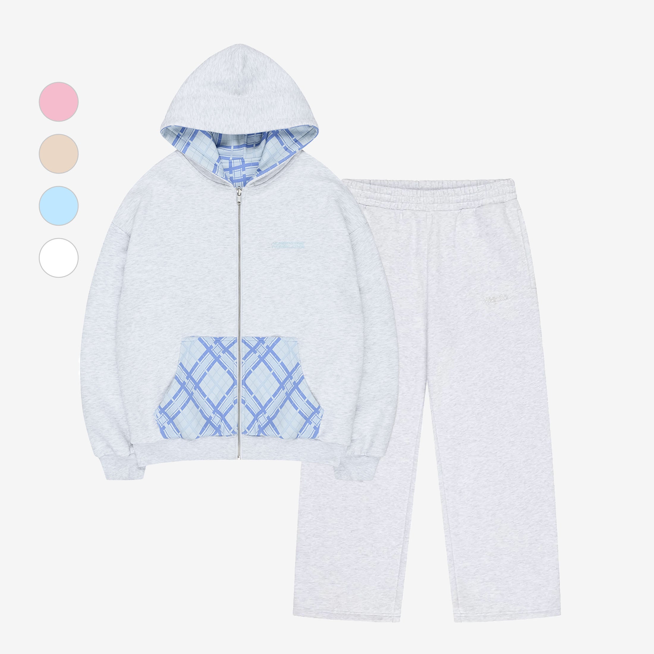 REVERSIBLE PLAID ZIP + CLOUDS JOGGER HEATHER GREY