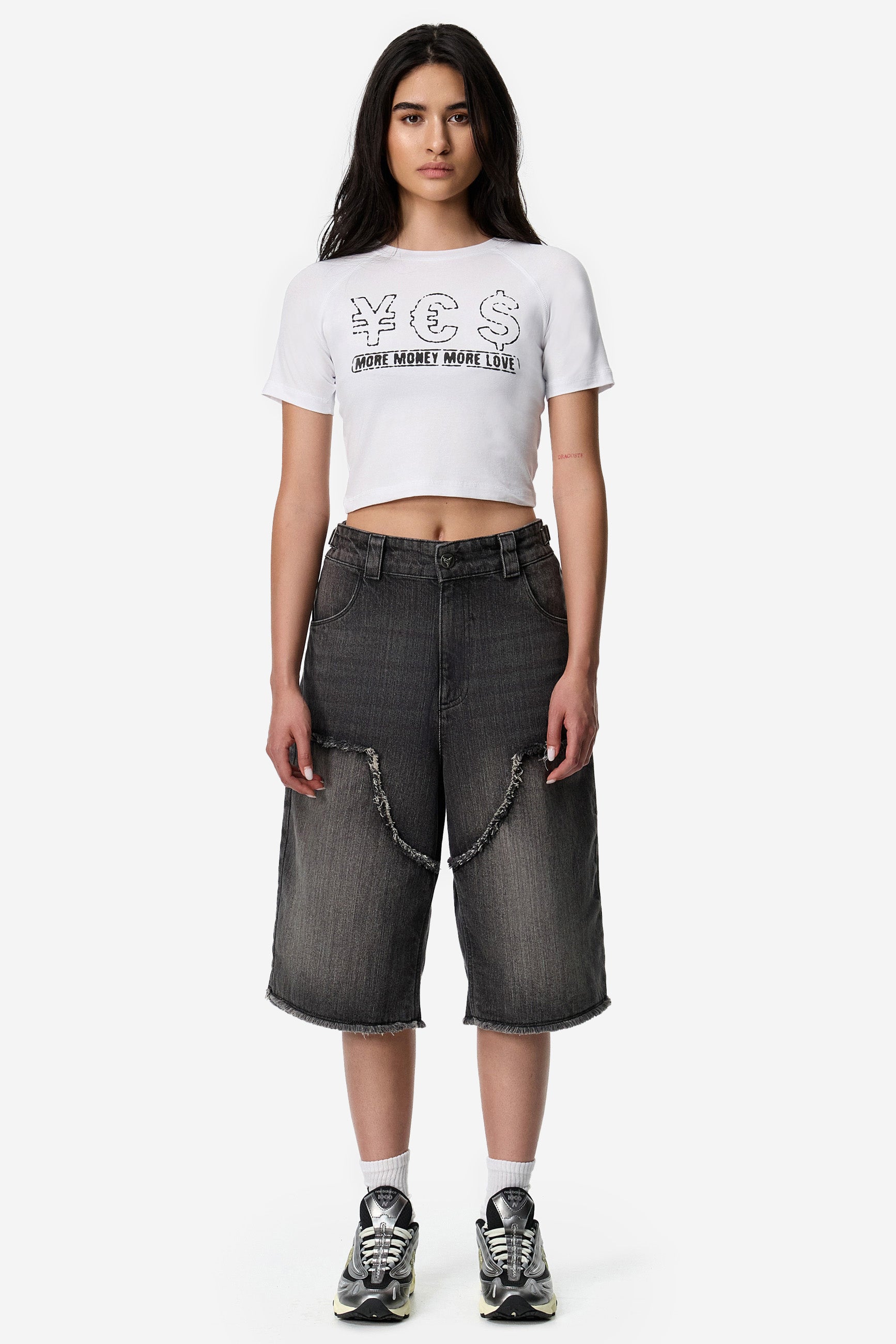 MORE MONEY YES CROP TOP WHITE