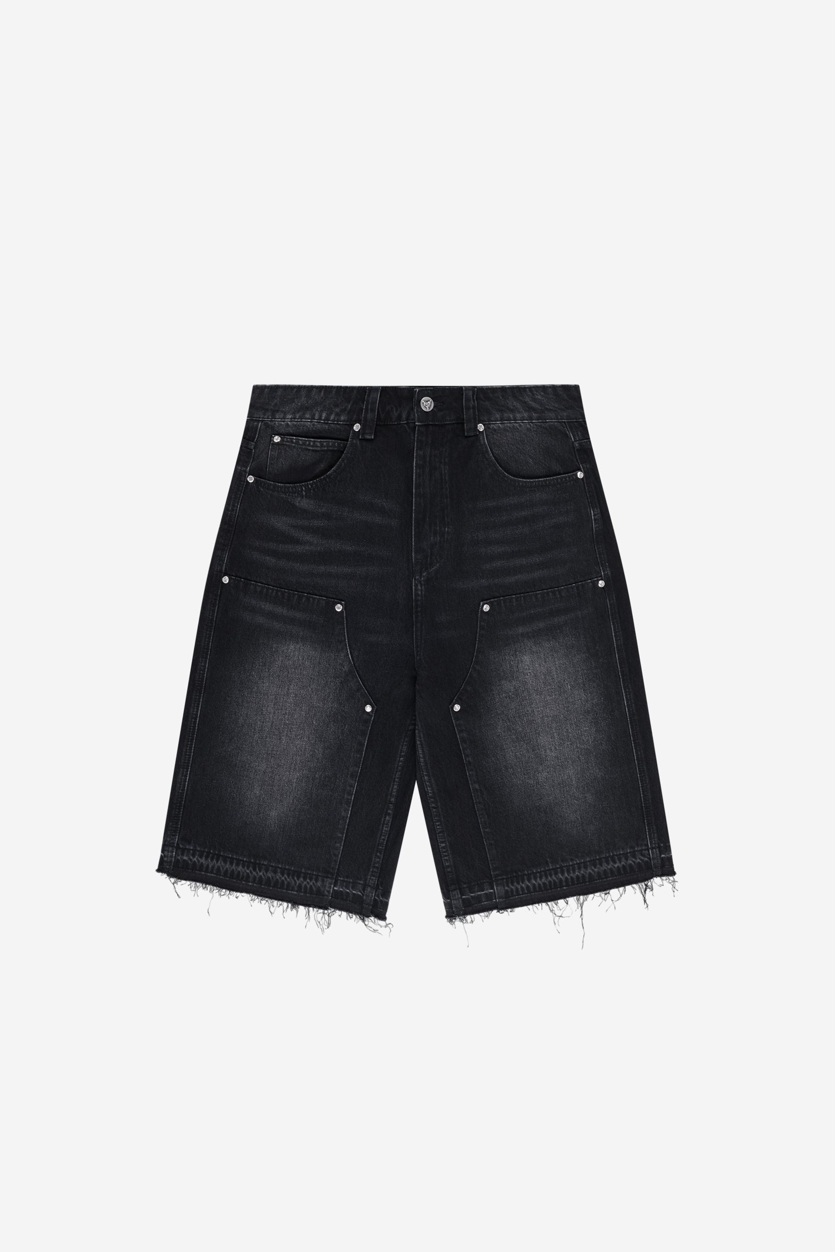MORE WHAT TEE BLACK + RHINESTONE CARPENTER JORTS BLACK