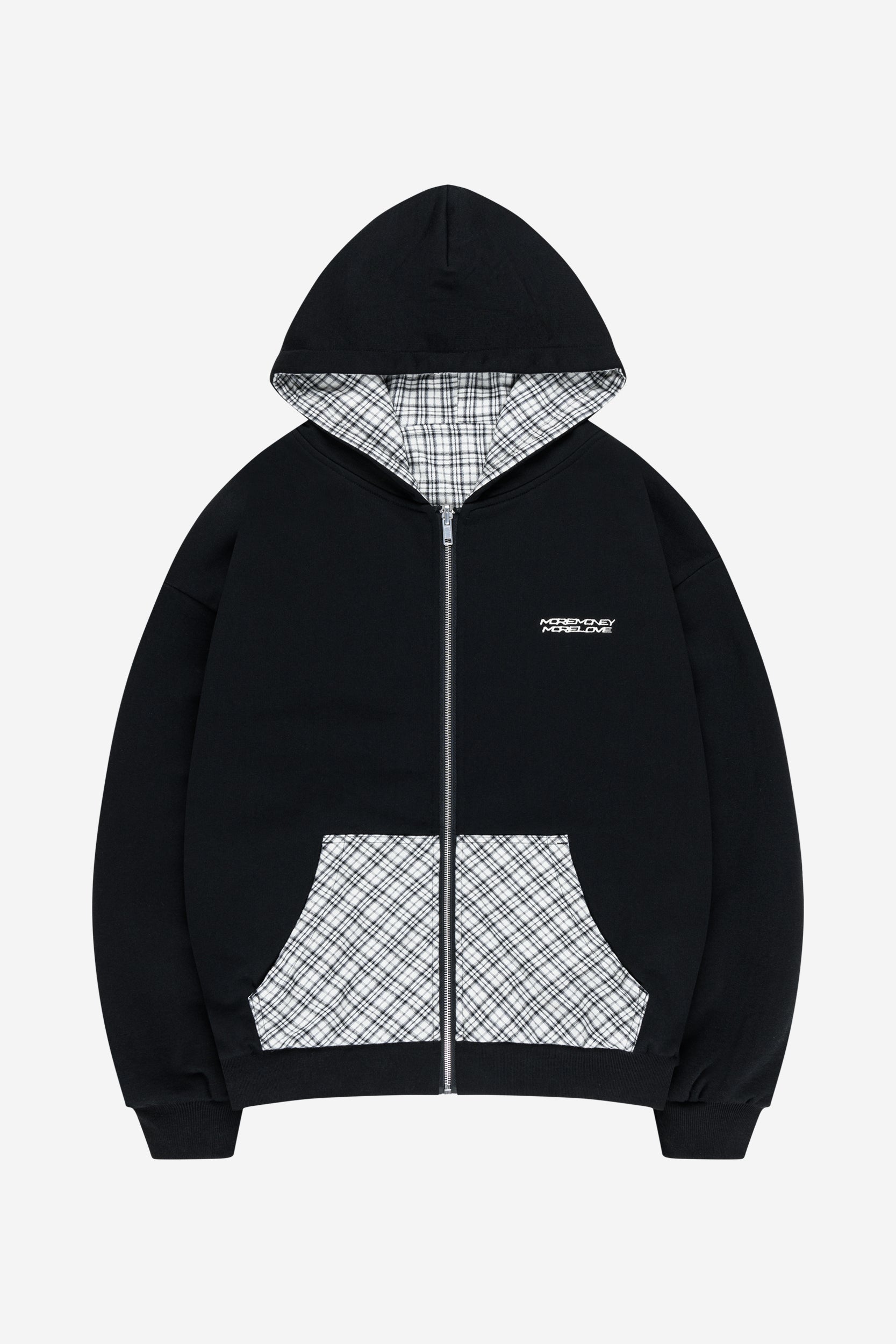 REVERSIBLE PLAID ZIP HOODIE BLACK