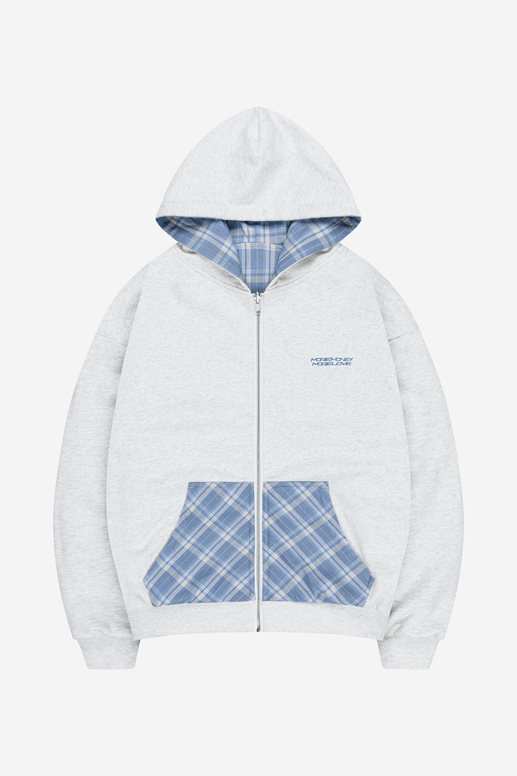 REVERSIBLE PLAID ZIP HOODIE GREY MELANGE