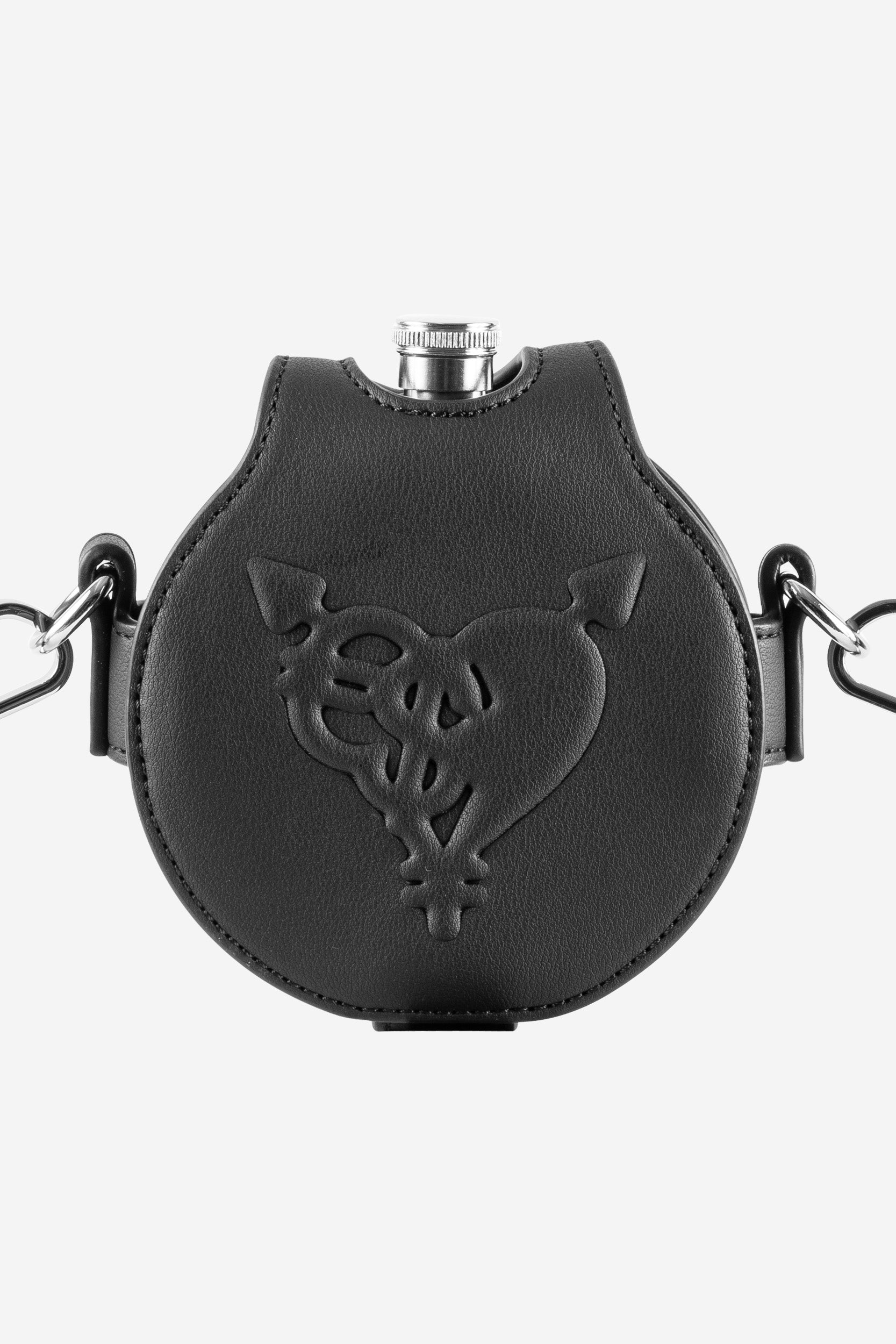 PUNCHED HEART HIP FLASK BAG BLACK