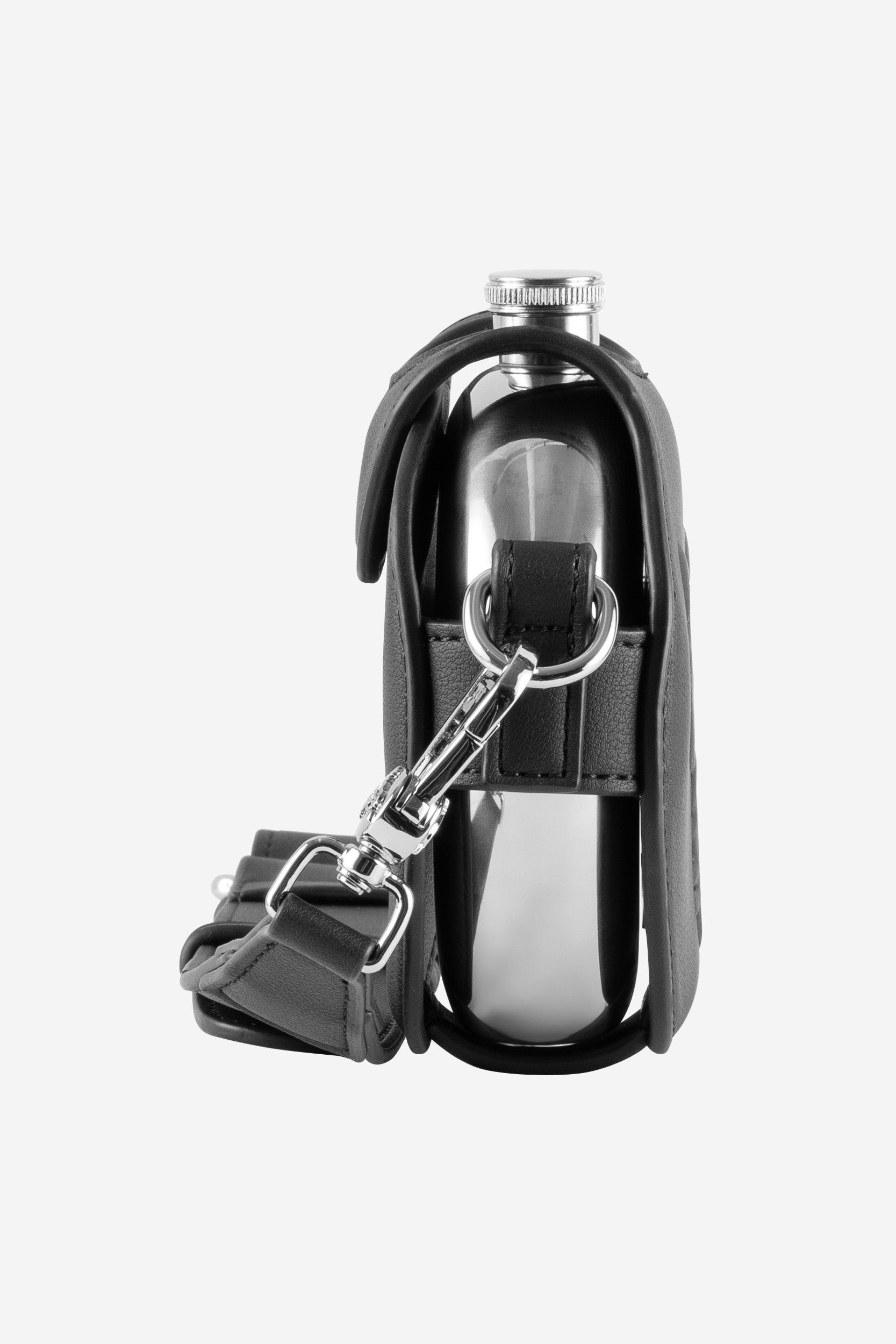 PUNCHED HEART HIP FLASK BAG BLACK