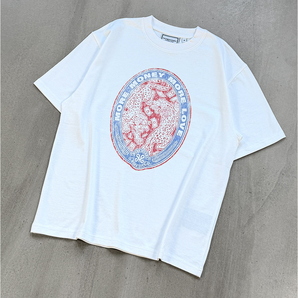 LEOPARD TEE WHITE + BASE DENIM DUNE