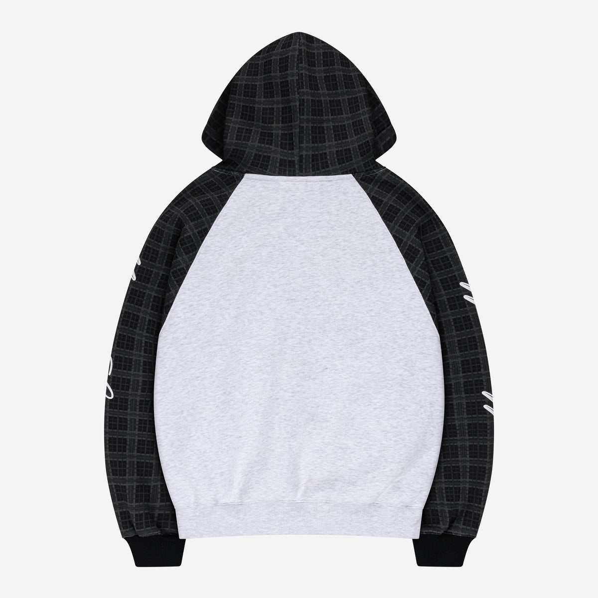 PLAID SCRIPT RAGLAN HOODIE BLACK + BASE DENIM LIGHT BLUE