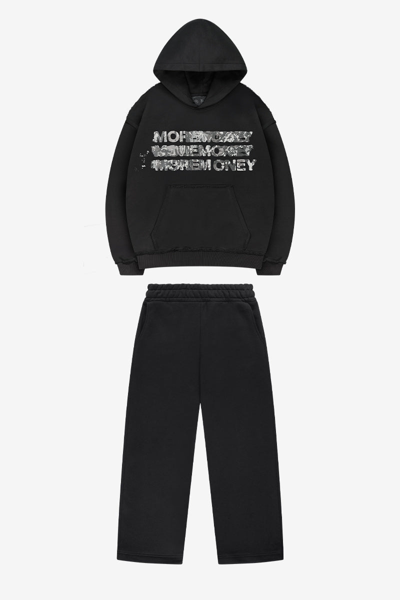 MONEY CALLING FLATLOCK HOODIE BLACK + OPEN LEG JOGGER BLACK