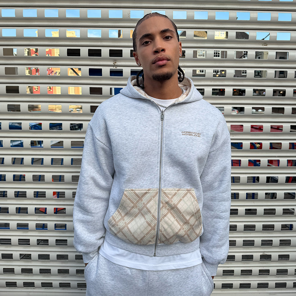 REVERSIBLE PLAID ZIP HOODIE CREAM