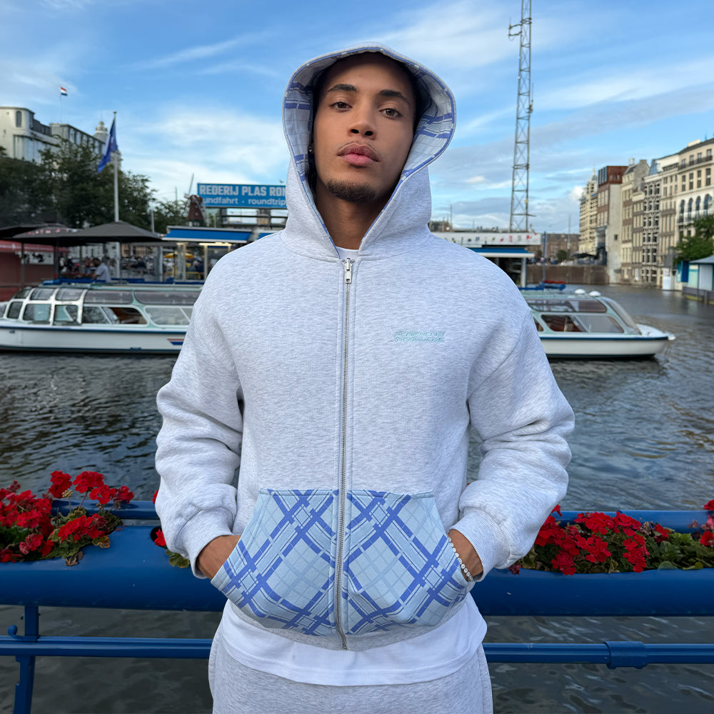 REVERSIBLE PLAID ZIP HOODIE AIR BLUE