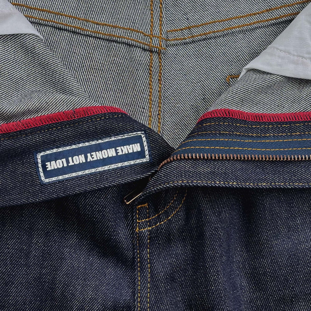 PLAID PATCHWORK RAW DENIM