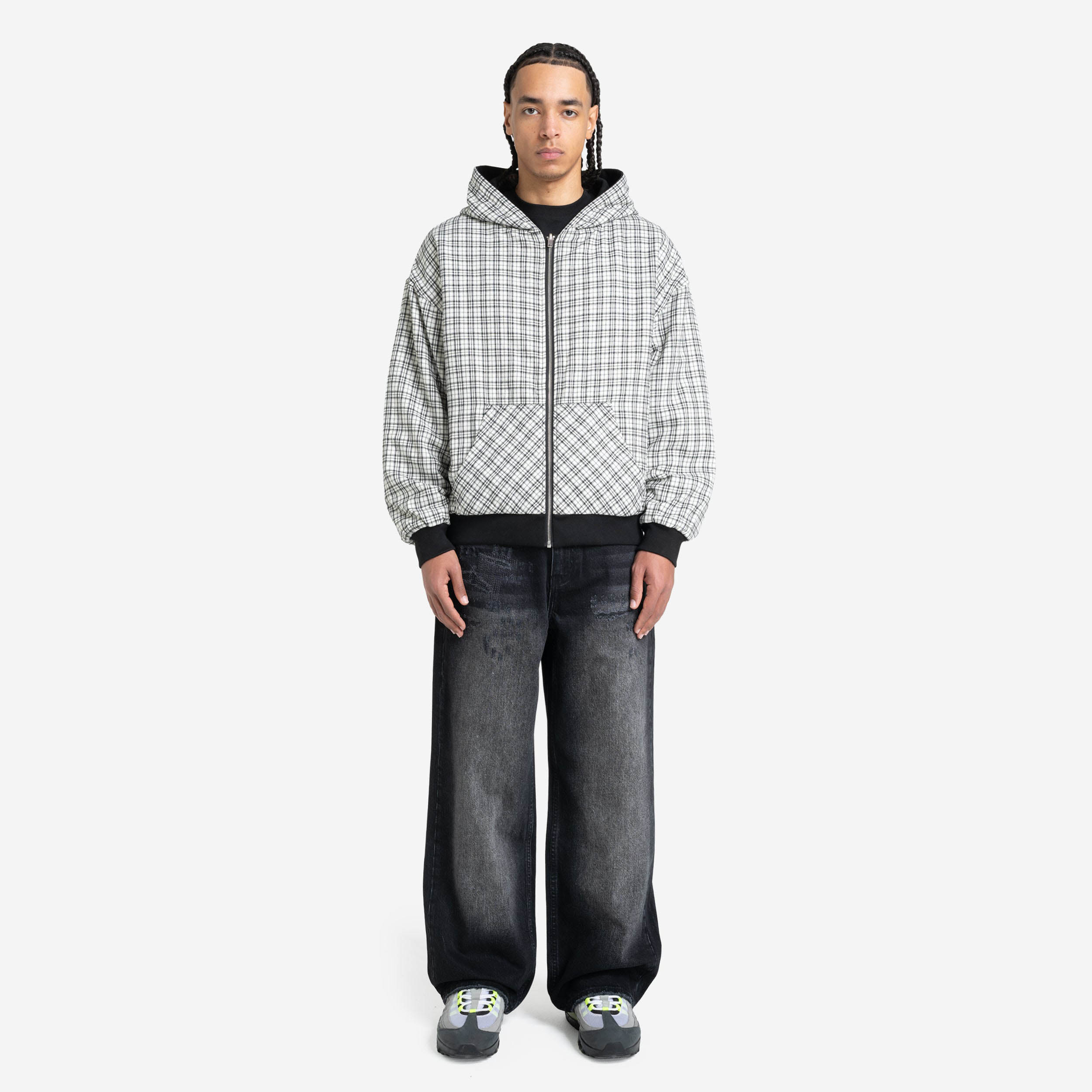 REVERSIBLE PLAID ZIP HOODIE BLACK