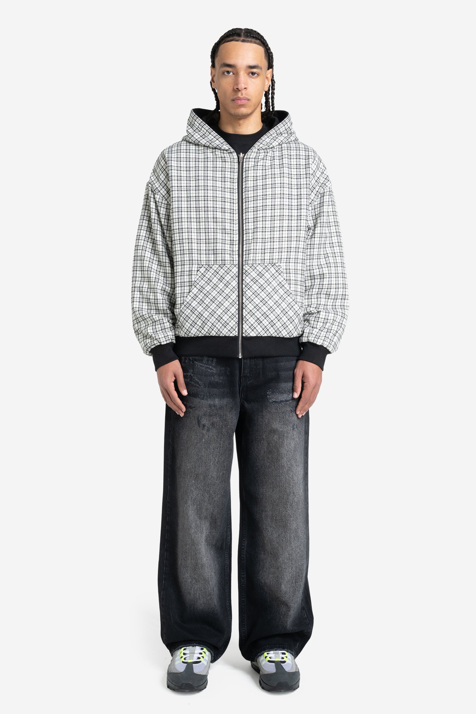 REVERSIBLE PLAID ZIP HOODIE BLACK