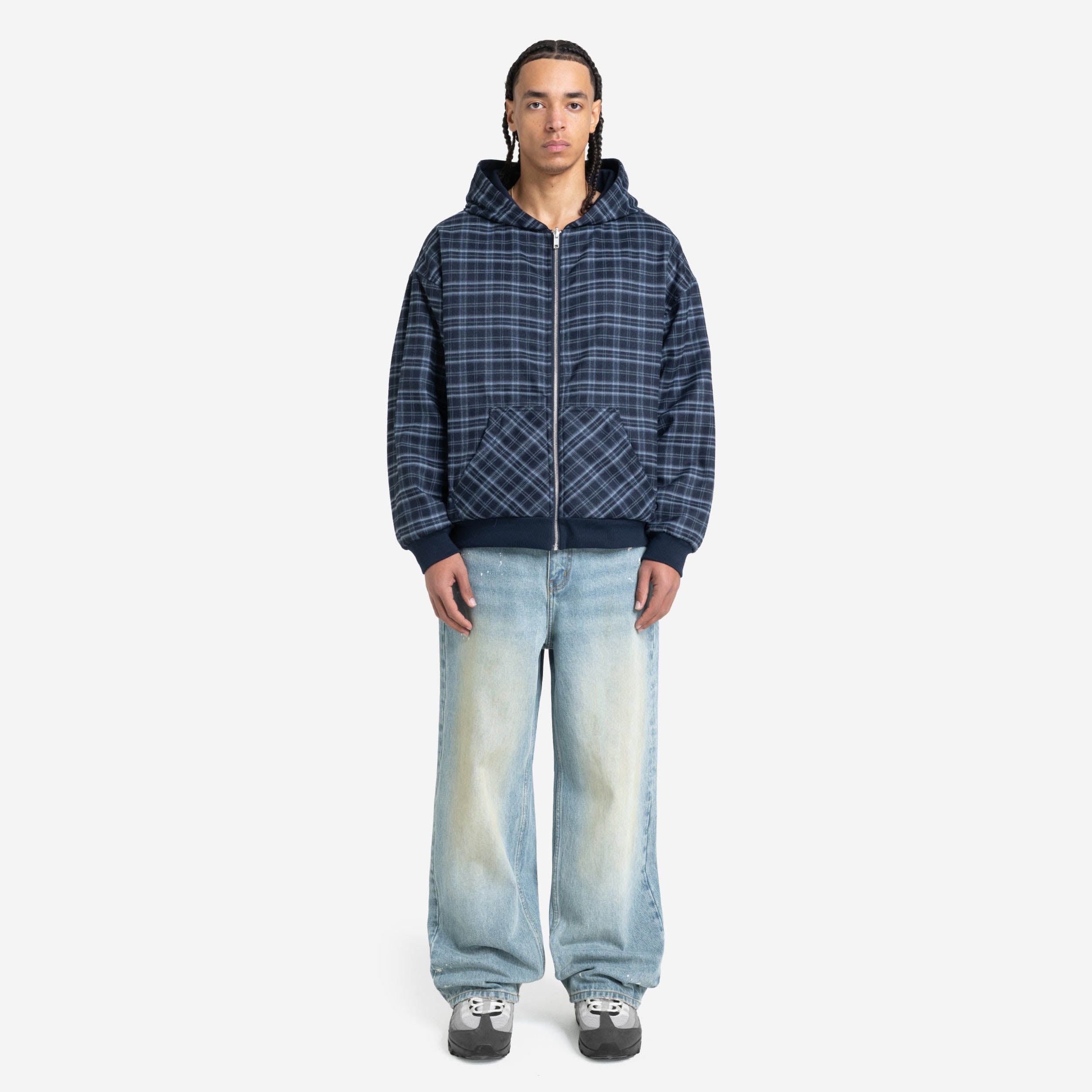 REVERSIBLE PLAID ZIP HOODIE NAVY
