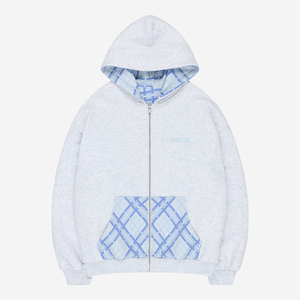 REVERSIBLE PLAID ZIP HOODIE AIR BLUE