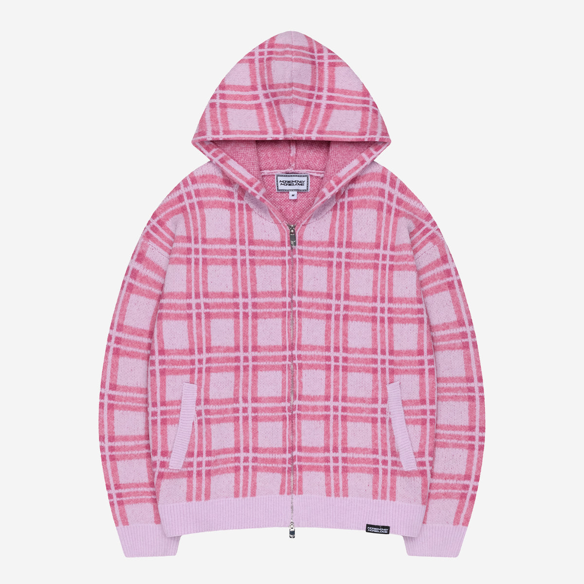 PLAID FUZZY KNIT ZIP PINK