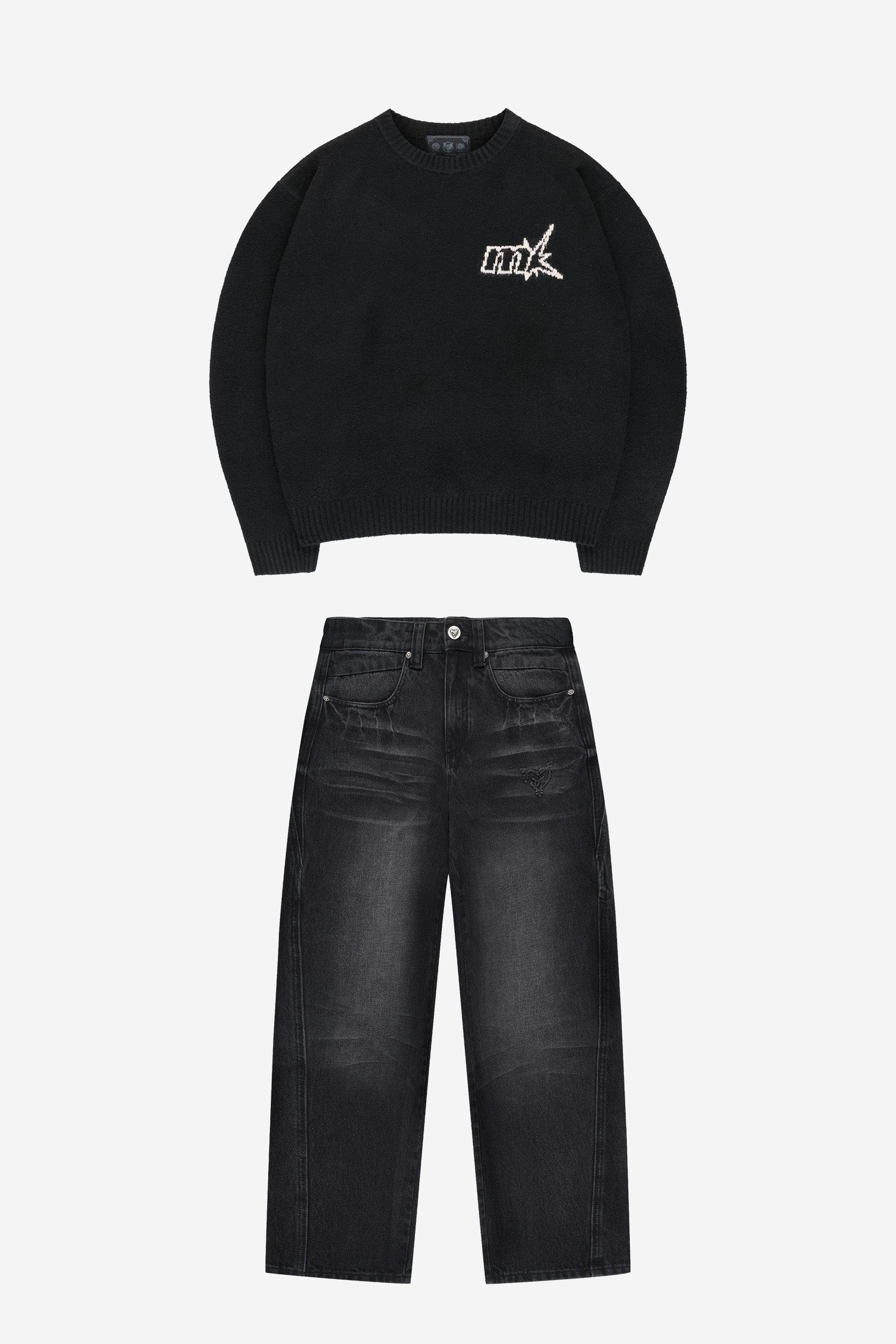 FUZZY KNIT SWEATER BLACK + DISTINCTIVE DENIM BLACK