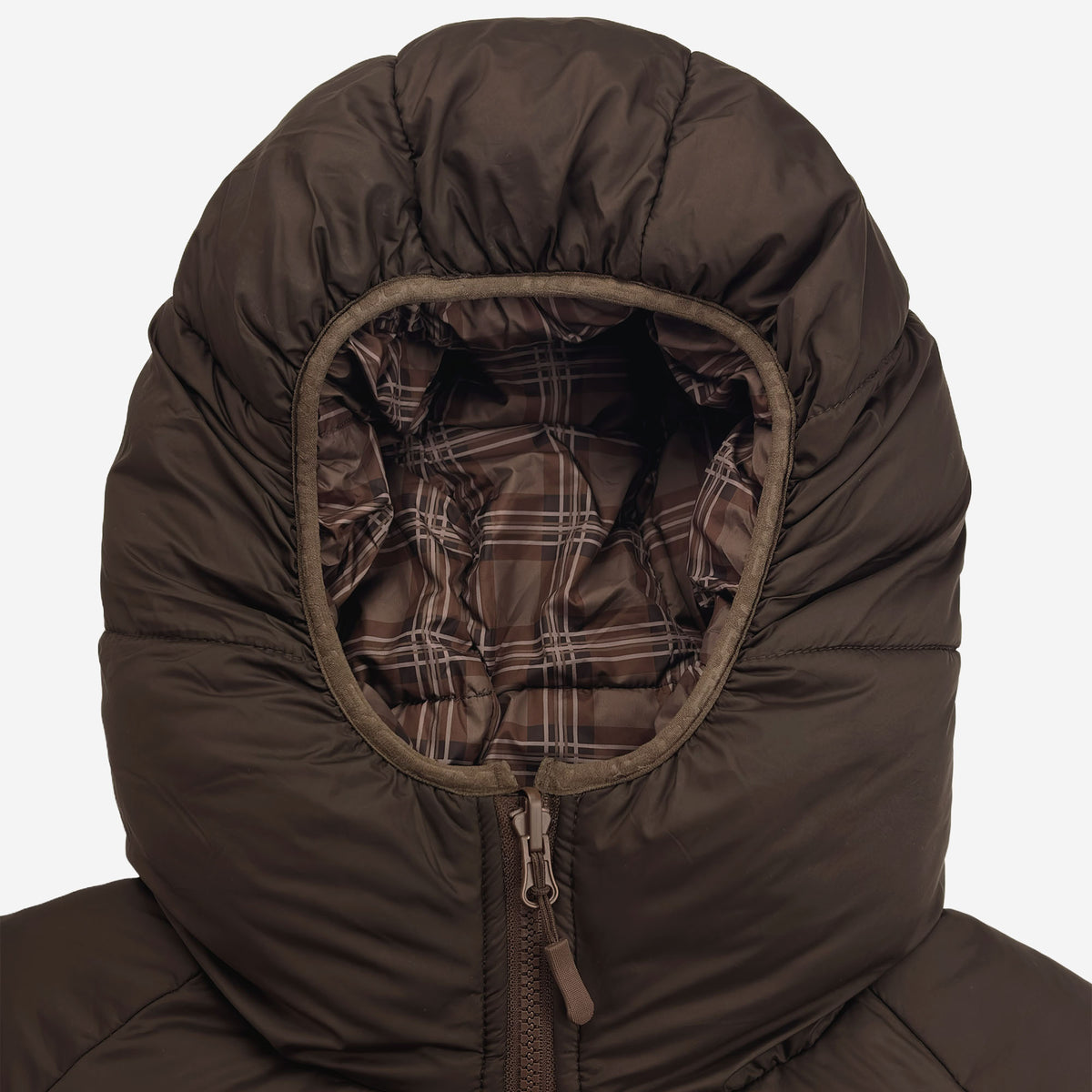 REVERSIBLE PLAID PUFFER BROWN