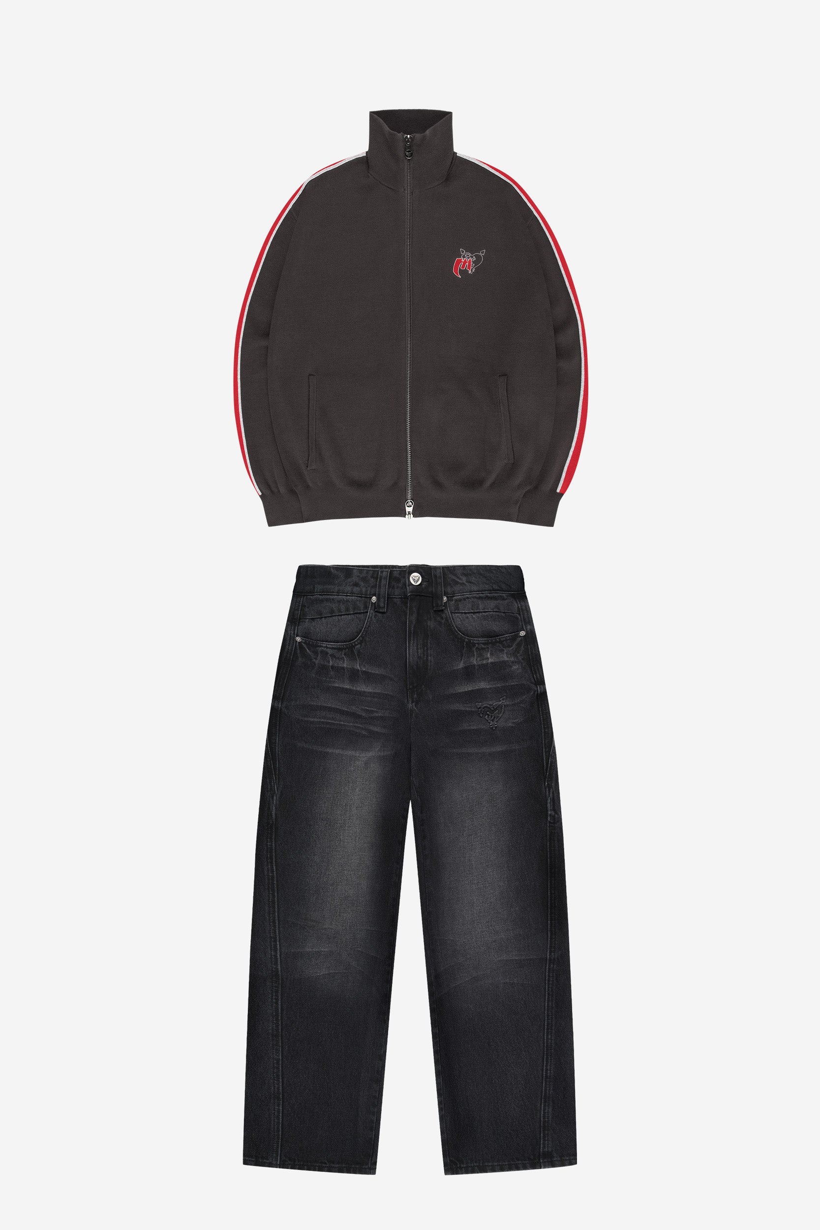 KNIT TRACK JACKET GREY + DISTINCTIVE DENIM BLACK