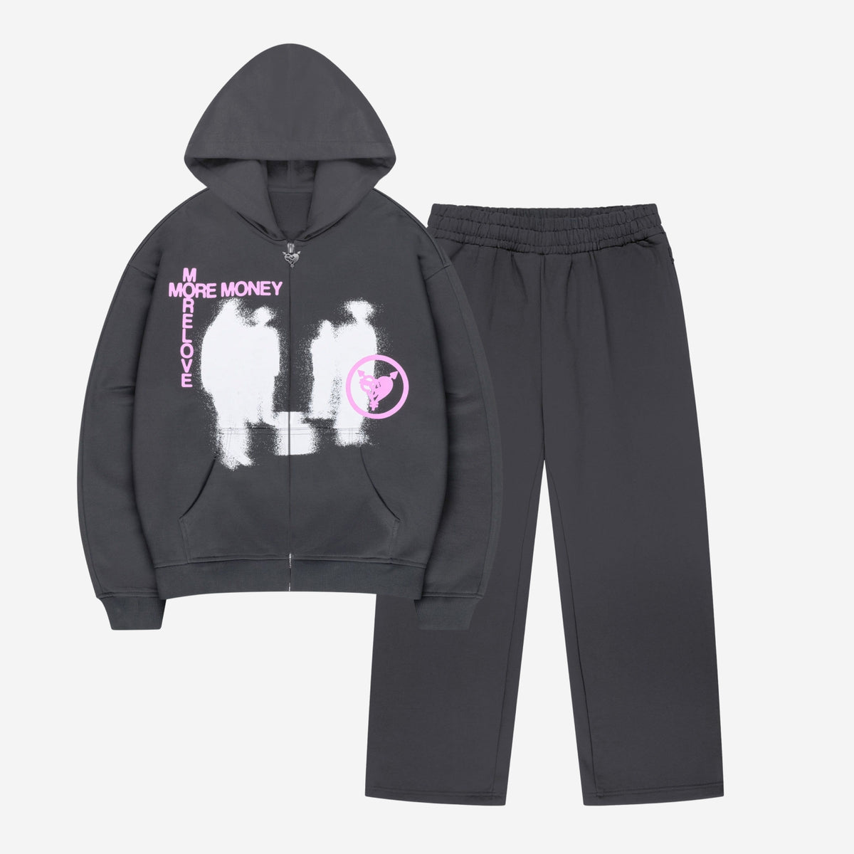 LOST BOND ZIP DARK GREY + OPEN LEG JOGGER DARK GREY