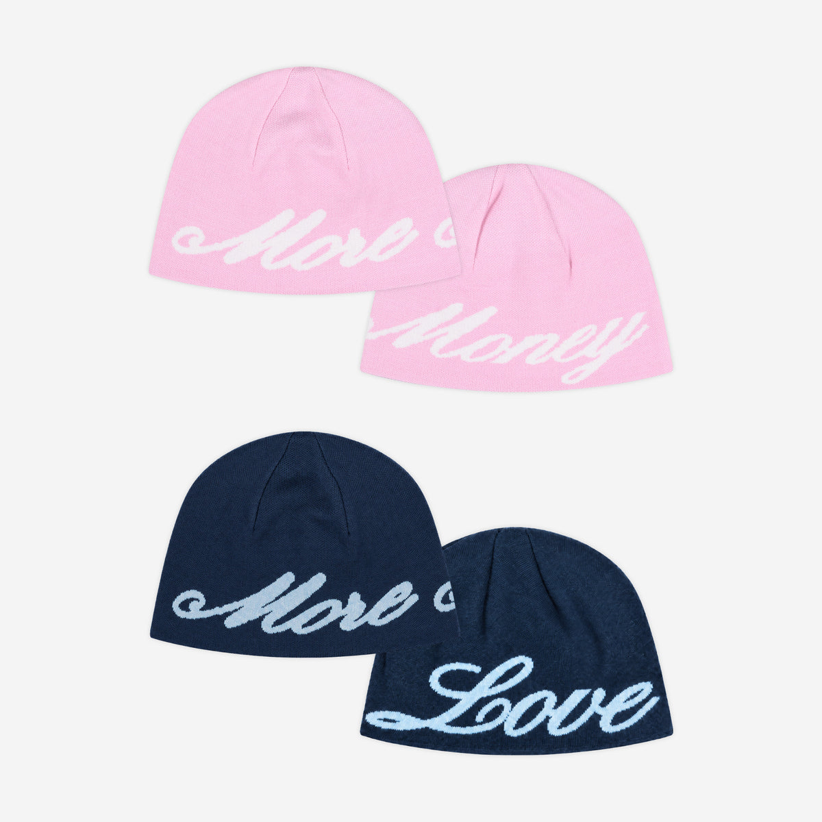 REVERSIBLE MORE MONEY MORE LOVE BEANIE PINK/NAVY