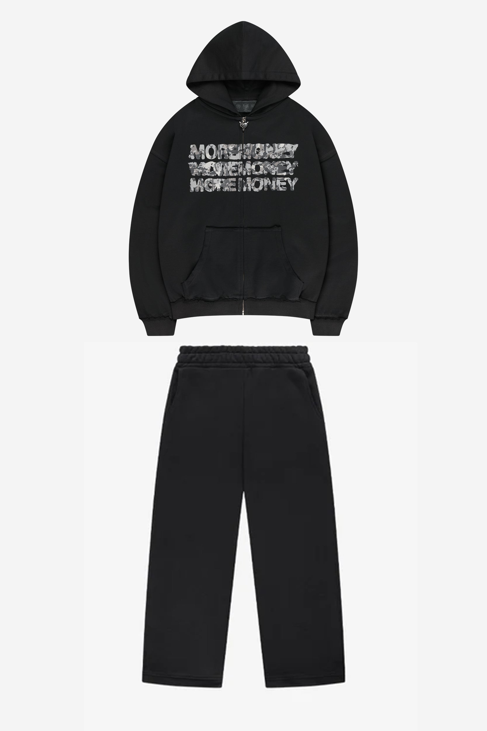 MONEY CALLING FLATLOCK ZIP BLACK + OPEN LEG JOGGER BLACK