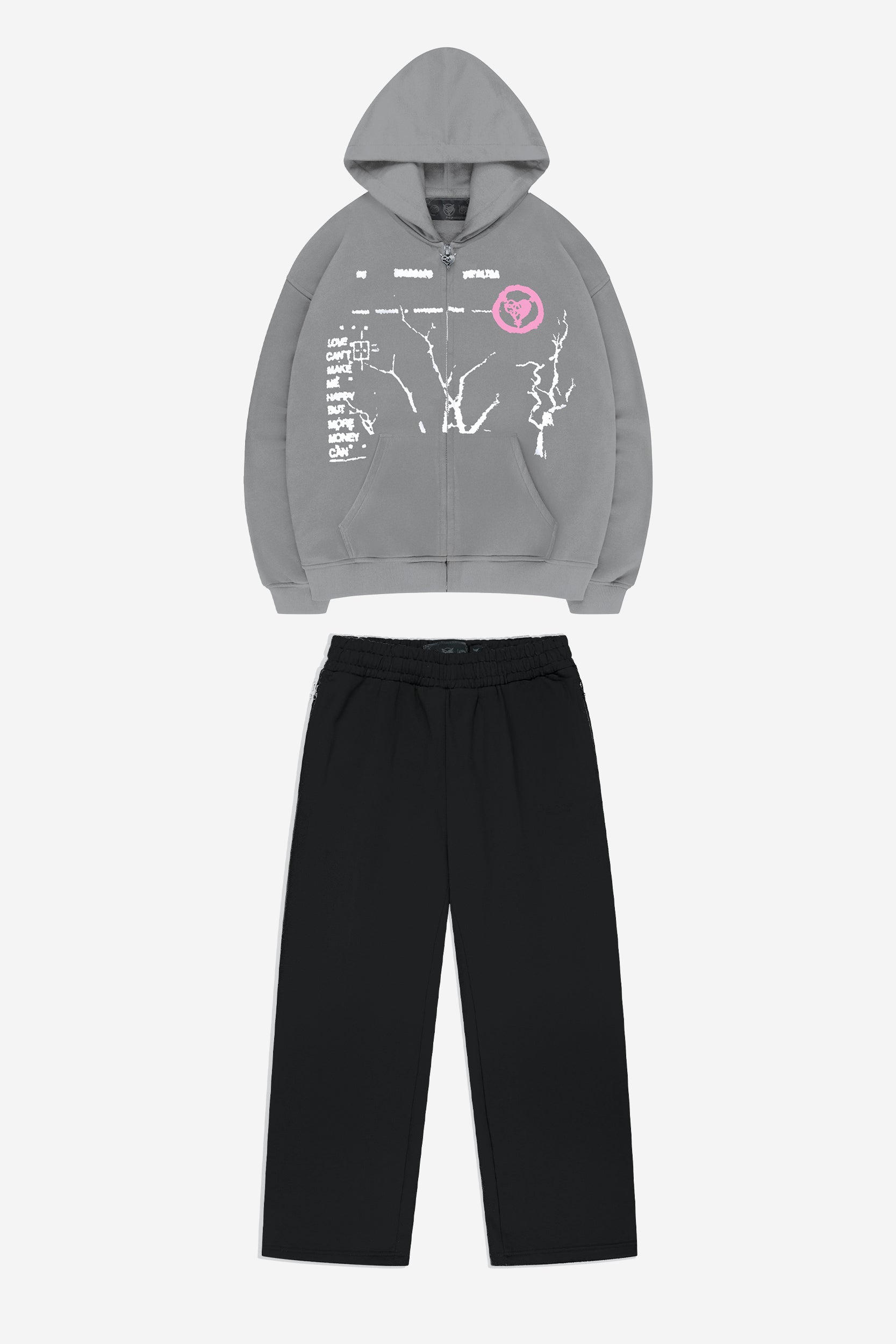 MONEY ROOTED ZIP ASH + OPEN LEG JOGGER BLACK