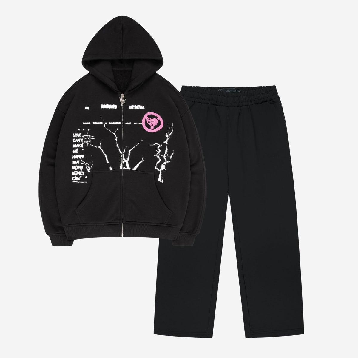 MONEY ROOTED ZIP BLACK + OPEN LEG JOGGER BLACK
