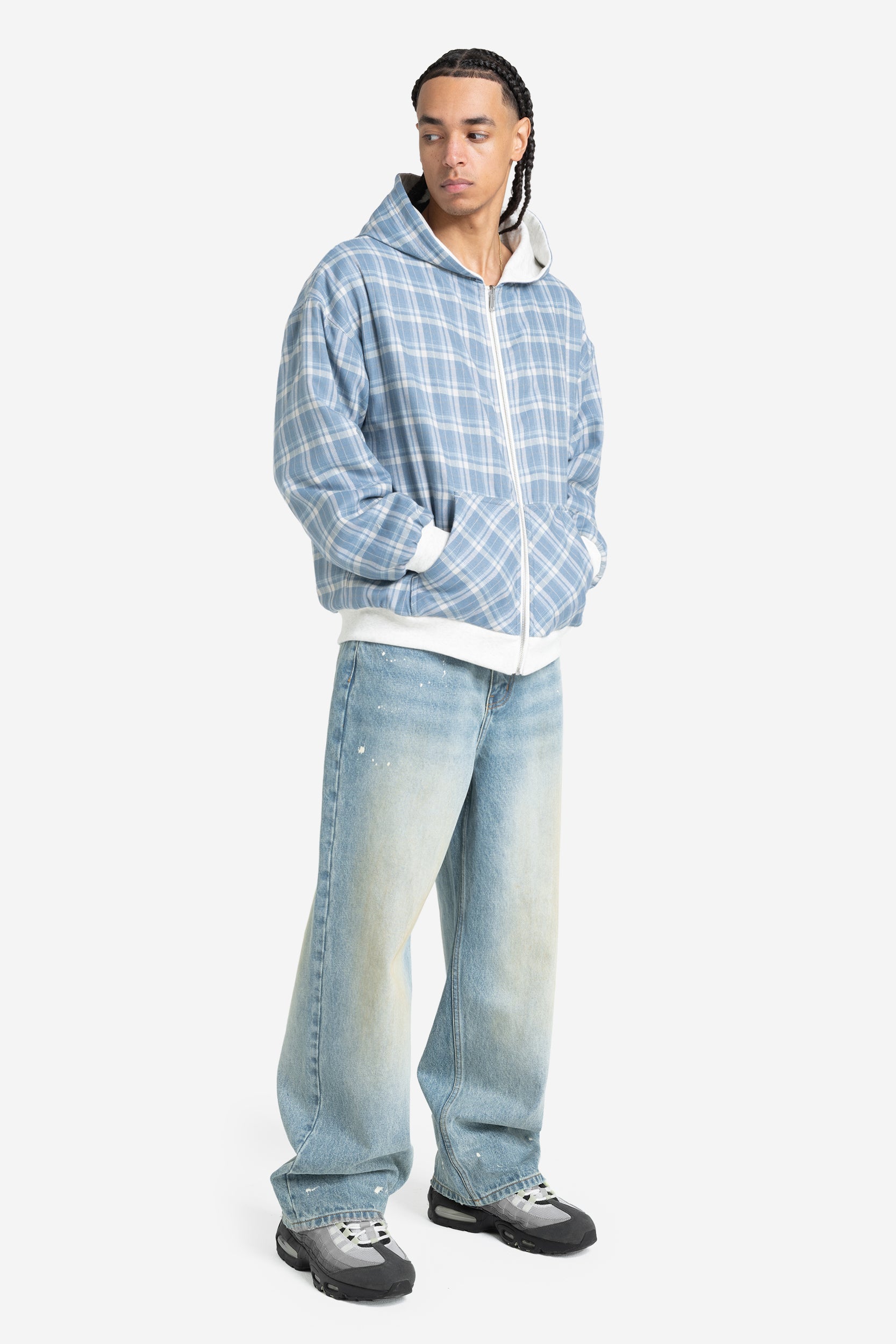 REVERSIBLE PLAID ZIP HOODIE GREY MELANGE