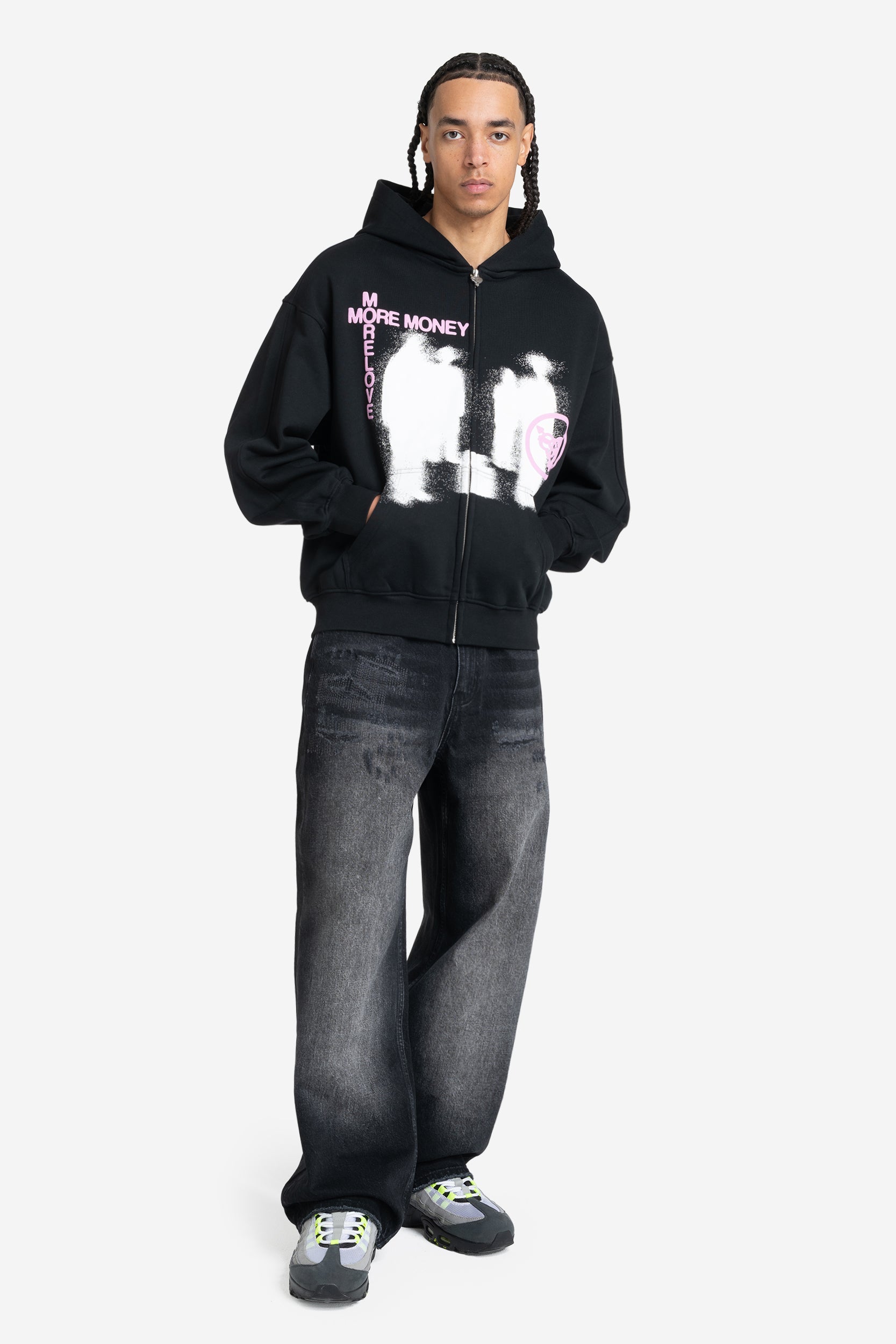 LOST BOND ZIP BLACK + REPAIR DENIM BLACK IRON