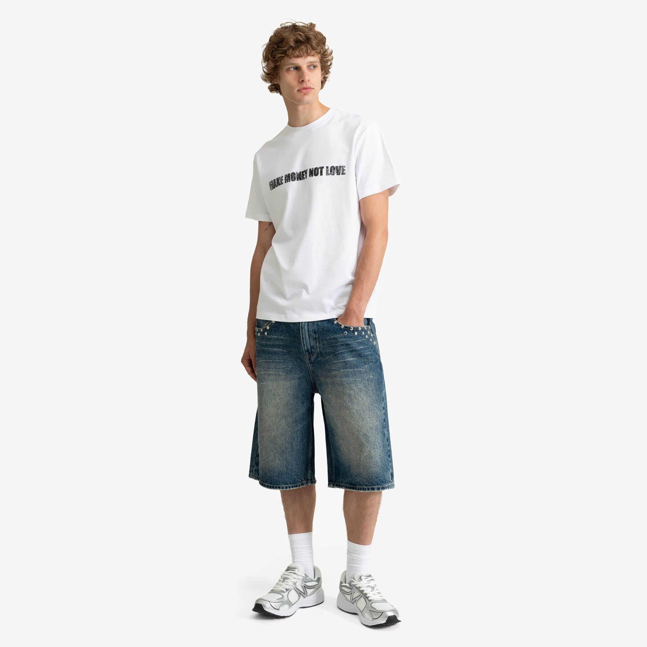 STUDDED JORTS WASHED BLUE