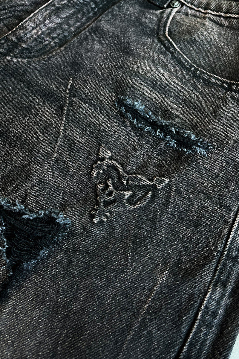 RIPPED DISTINCTIVE JORTS DARK GREY