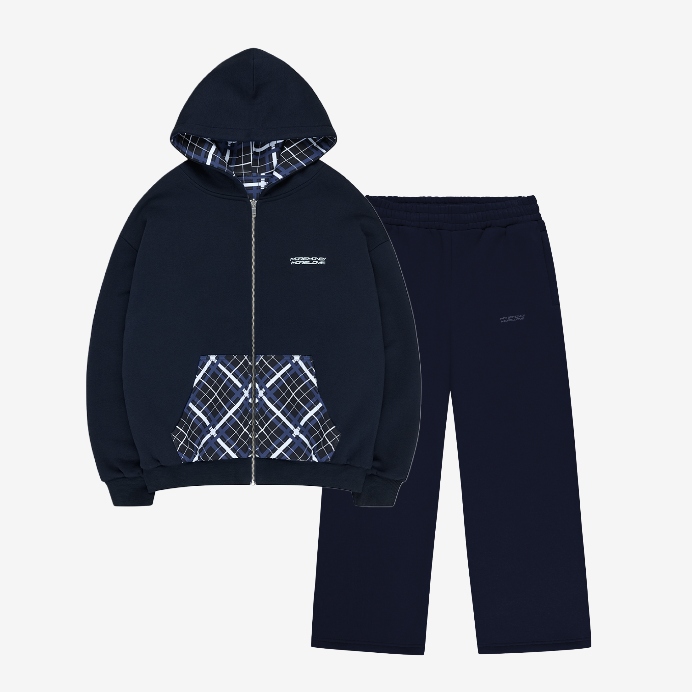 REVERSIBLE PLAID ZIP HOODIE + CLOUDS JOGGER DARK NAVY