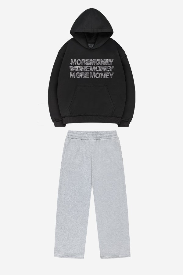 MONEY CALLING FLATLOCK HOODIE BLACK + OPEN LEG JOGGER GREY MELANGE