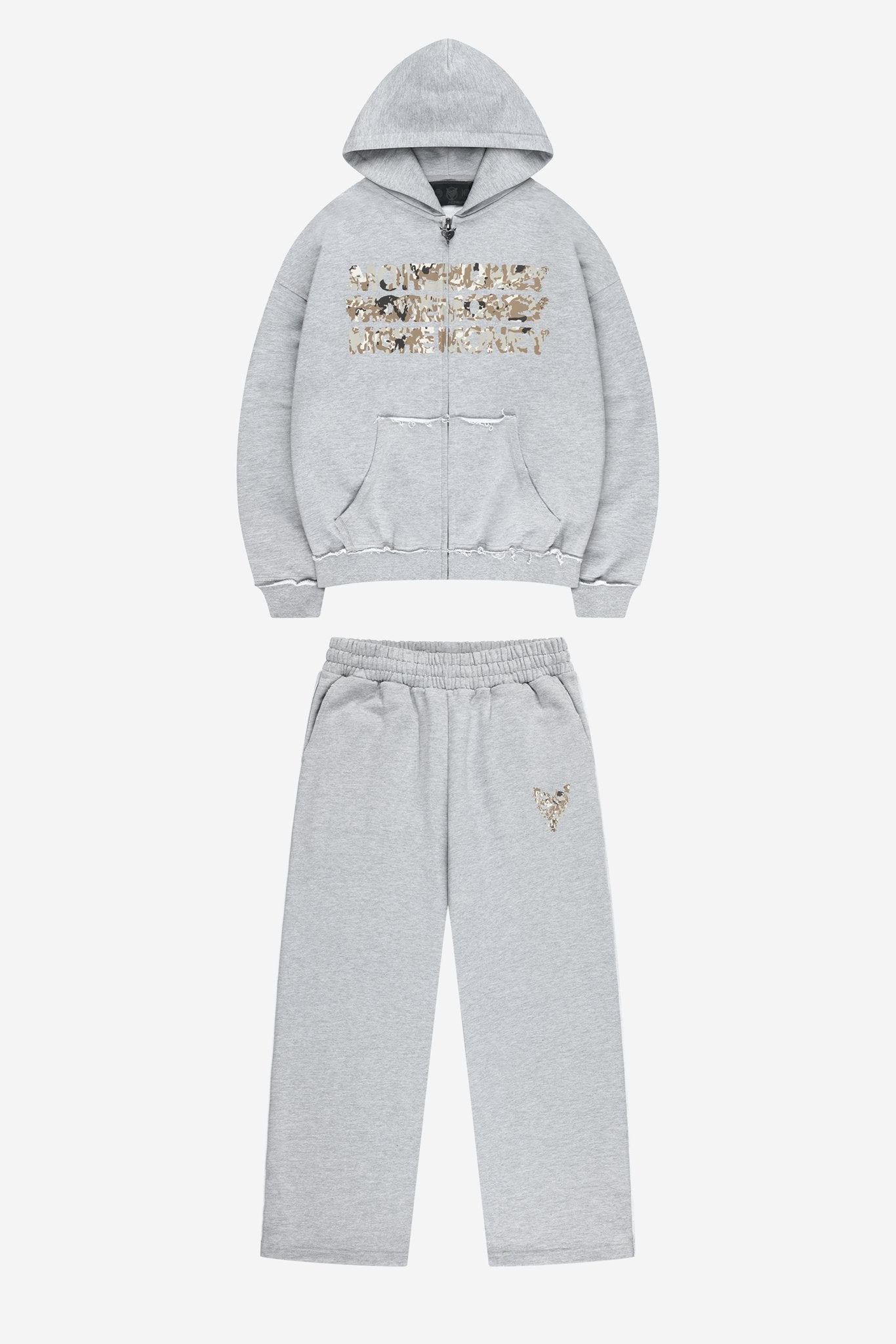 MONEY CALLING FLATLOCK ZIP GREY MELANGE + MONEY CALLING FLATLOCK JOGGER GREY MELANGE