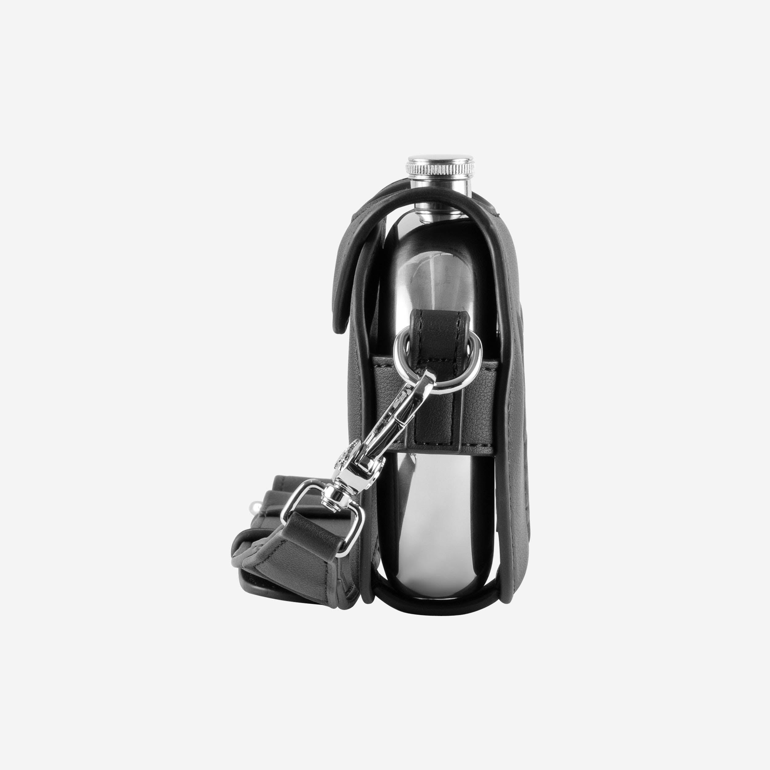 PUNCHED HEART HIP FLASK BAG BLACK