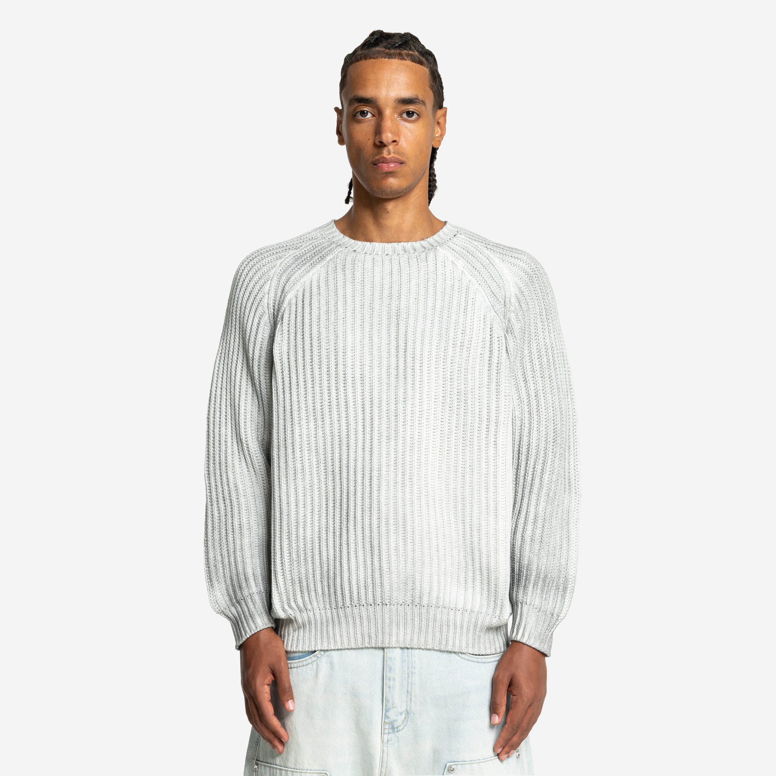 WASHED KNIT SWEATER LIGHT GREY