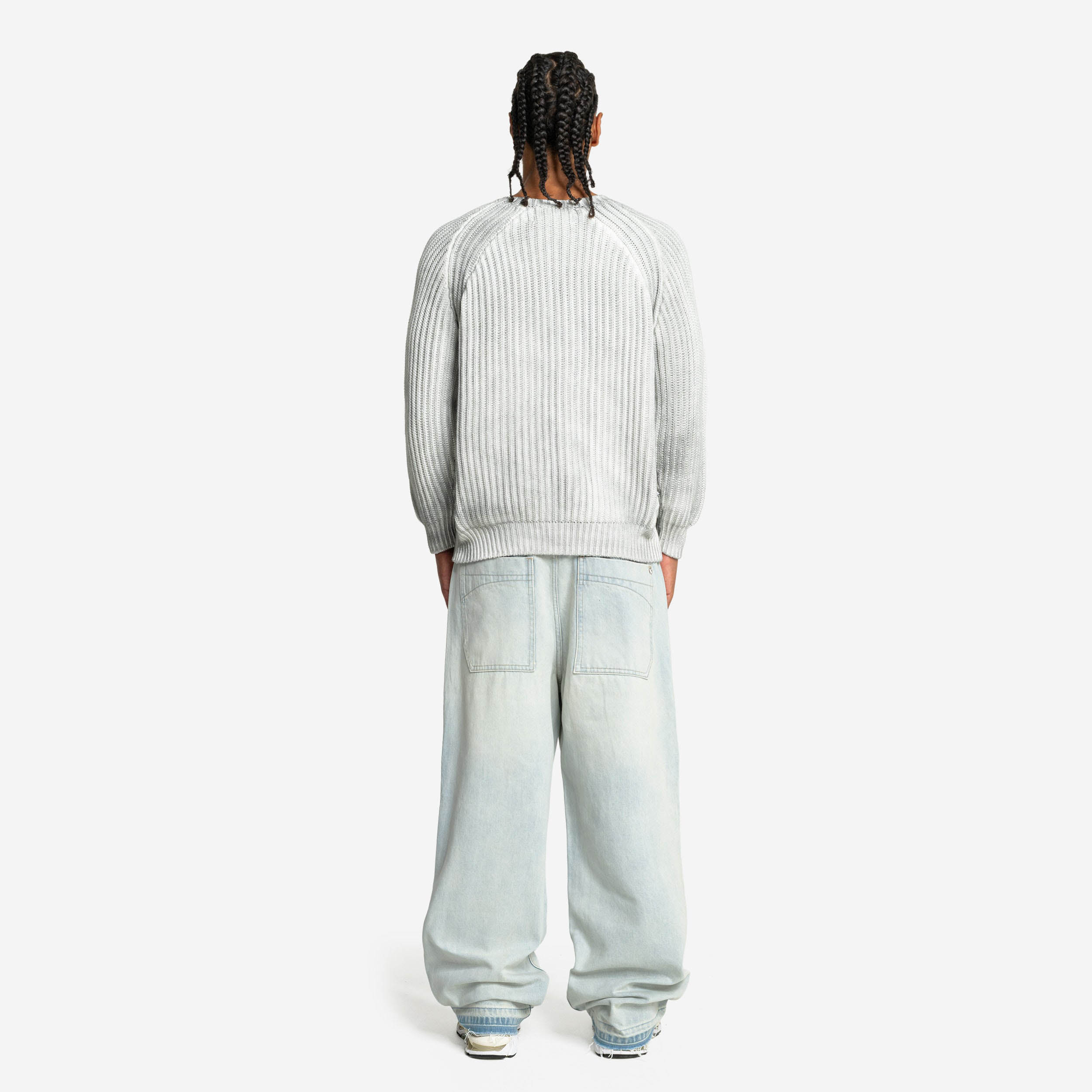 WASHED KNIT SWEATER LIGHT GREY