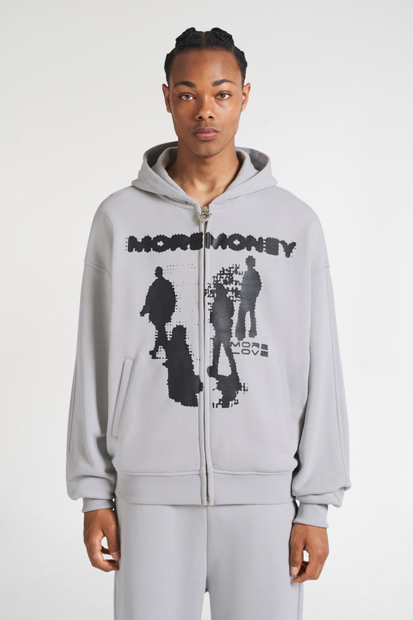 Zip Hoodie in Grau von More M;oney More Love getragen von Model