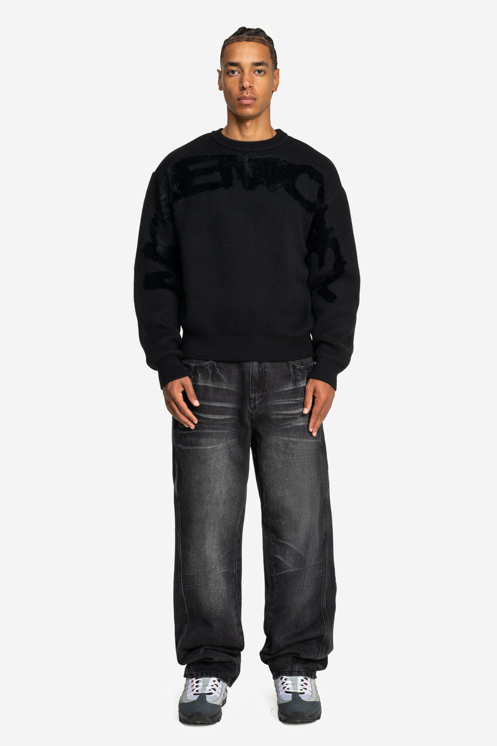 FURRY KNIT SWEATER ALL BLACK