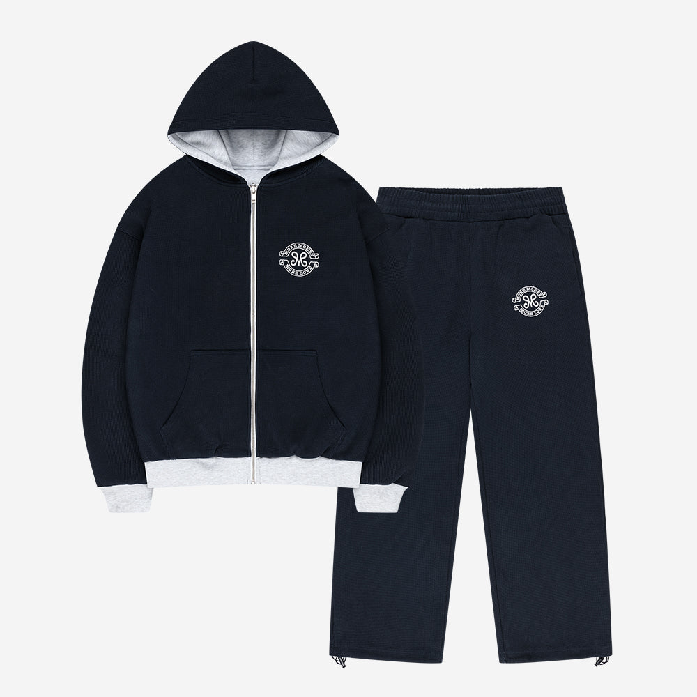 REVERSIBLE LEGACY WAFFLE ZIP HOODIE + JOGGER DARK NAVY SET