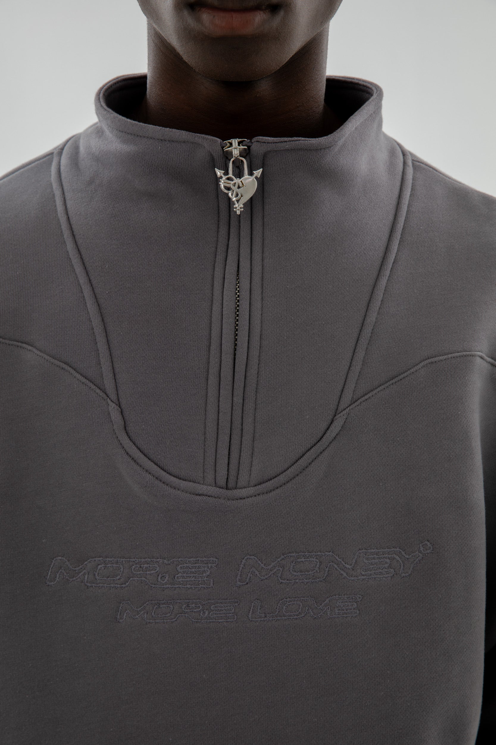 MORE MONEY LOGO HALFZIP STONE GREY