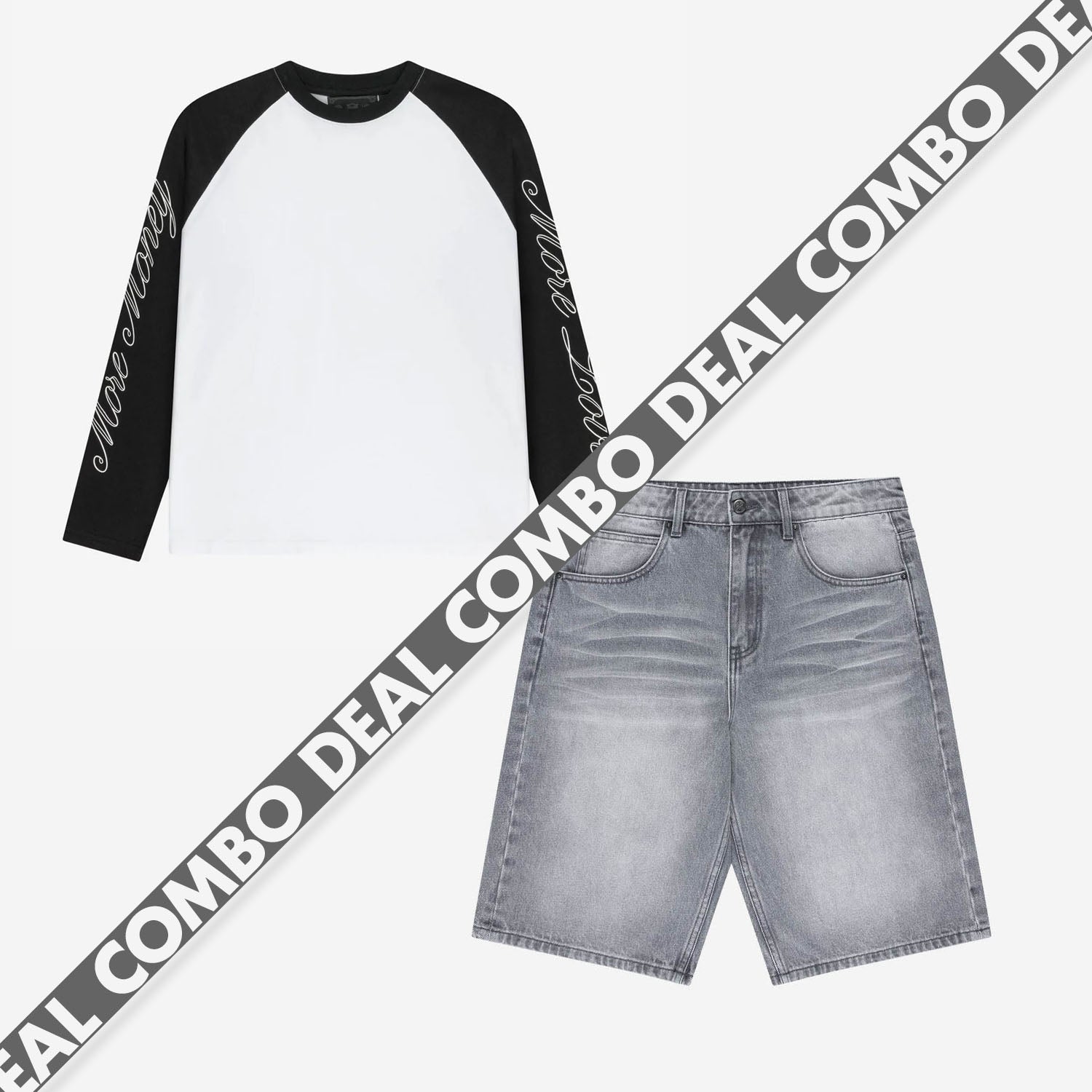 SCRIPT RAGLAN LONGSLEEVE BLACK + BASE JORTS LIGHT GREY
