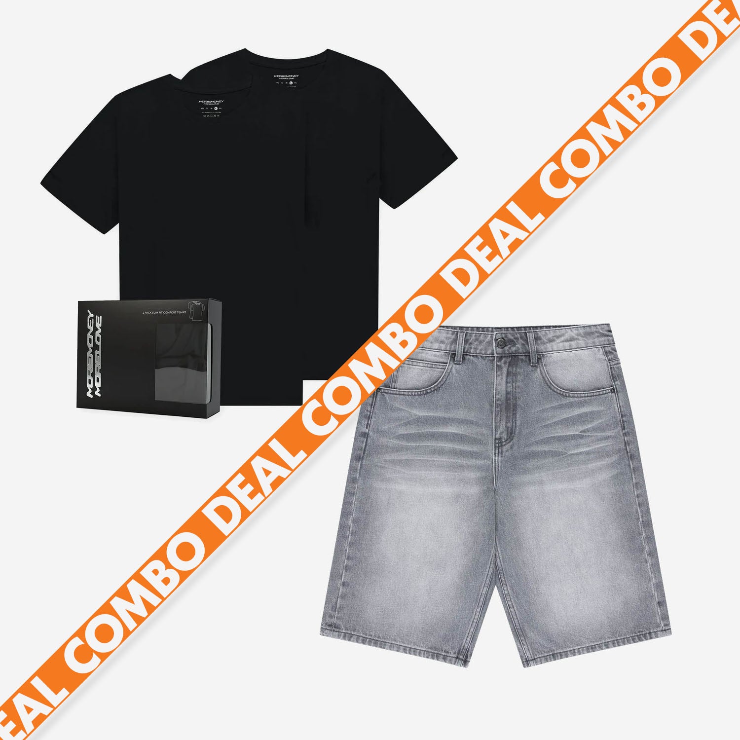 SLIM FIT TEE BLACK (2-PACK) + BASE JORTS LIGHT GREY